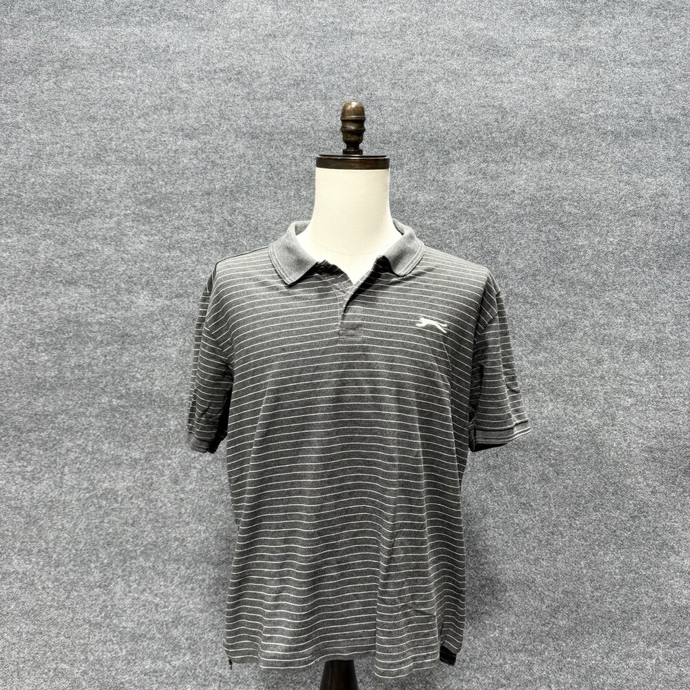 Slazenger Men’s XL Gray Striped Polo Shirt Short Sleeve Embroidered Logo Golf